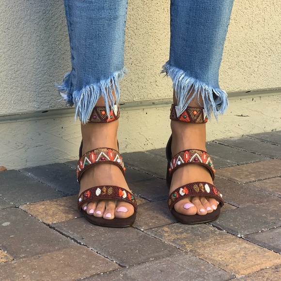 Hand Beaded Multicolor Boho Block Heel Sandal - Picture 6 of 7